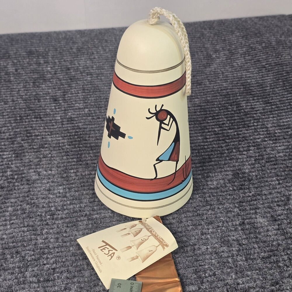 Tesa Southwest Pottery Hand Painted Kokopelli Clay Bell Wind Chime Copper Mexico